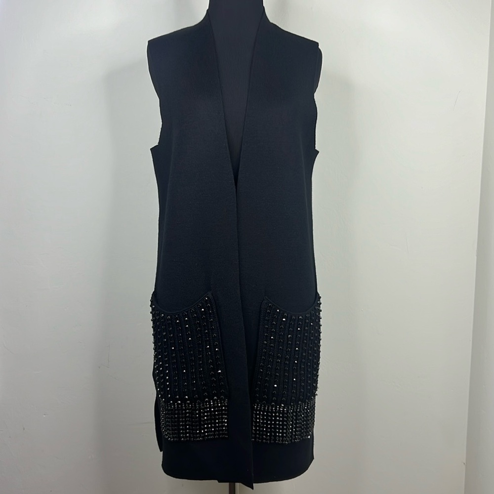 KOBI HALPERIN Black Ashton Beaded Fringe Sweater Vest S - Picture 2 of 10